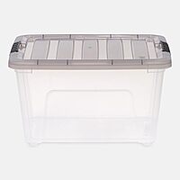 IRIS USA 5 Pack 32 Quart Stack & Pull™ Clear Plastic Storage Box with Buckles, Gray