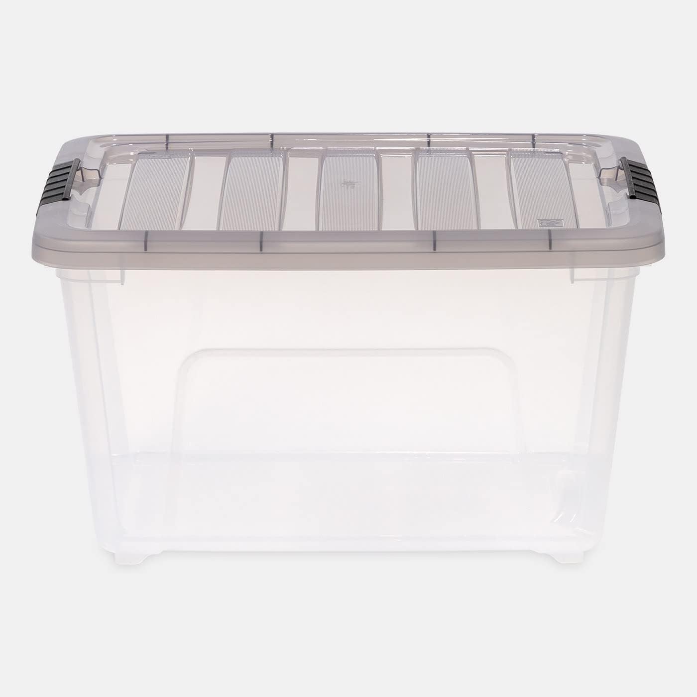 IRIS USA 5 Pack 32 Quart Stack & Pull™ Clear Plastic Storage Box with Buckles, Gray