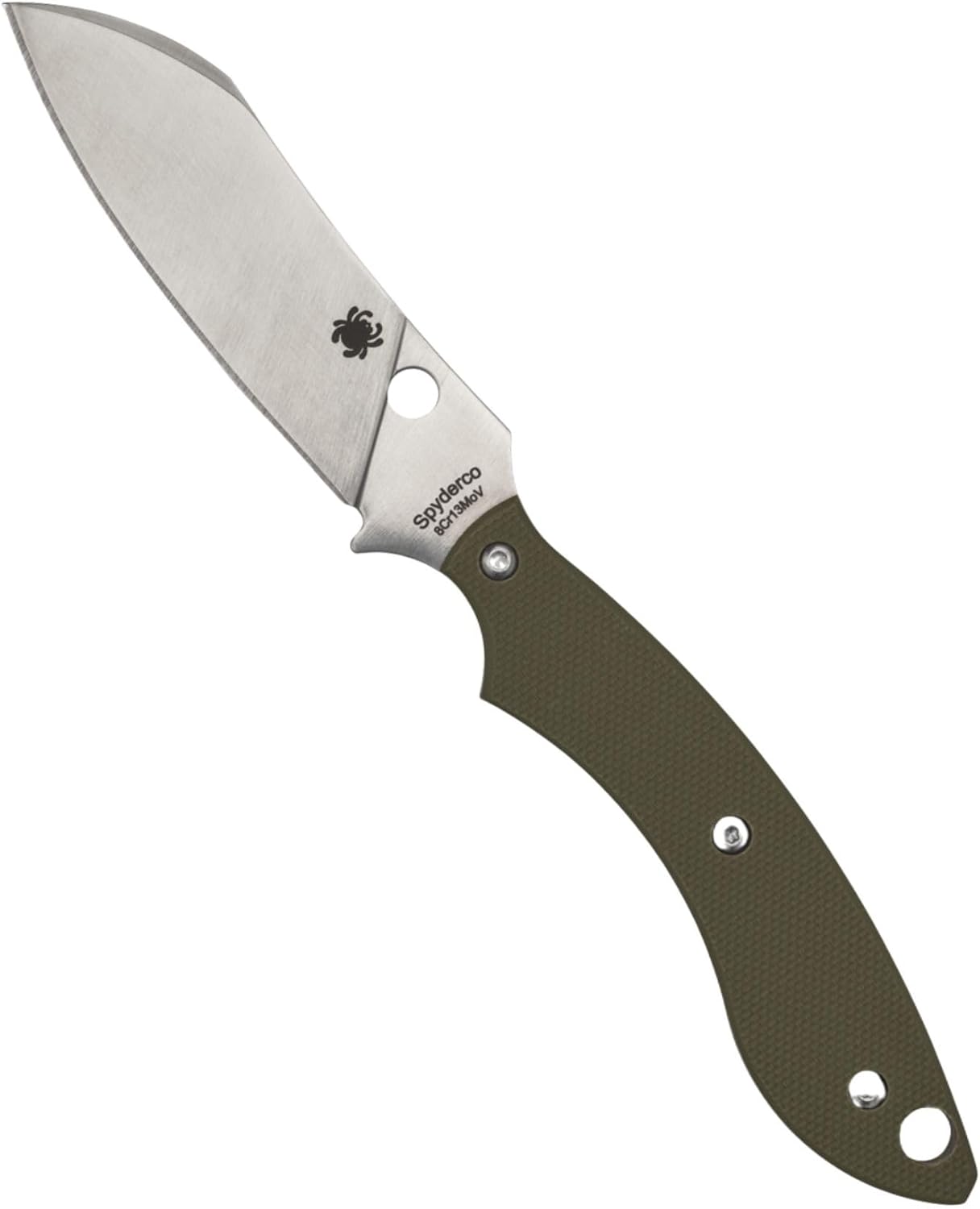 Spyderco Stok Drop Point Compact Fixed Knife - 8Cr13MoV Steel Blade with G-10 Handle, Full-Flat Grind, PlainEdge - FB50GPOD