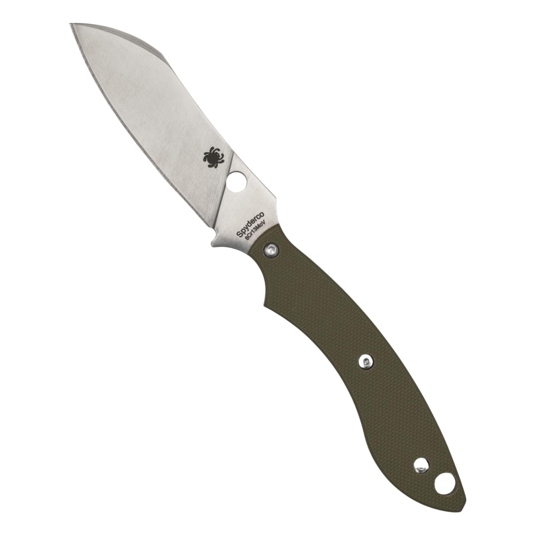 Spyderco Stok Drop Point Compact Fixed Knife - 8Cr13MoV Steel Blade with G-10 Handle, Full-Flat Grind, PlainEdge - FB50GPOD