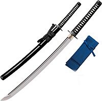 Cold Steel Warrior Series Katana Samurai Sword with Ray Skin Handle, Black Lacquered Wood Scabbard, Black Braid Cord and Brass Menuki, Chisa Katana