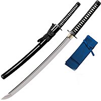 Cold Steel Warrior Series Katana Samurai Sword with Ray Skin Handle, Black Lacquered Wood Scabbard, Black Braid Cord and Brass Menuki, Chisa Katana