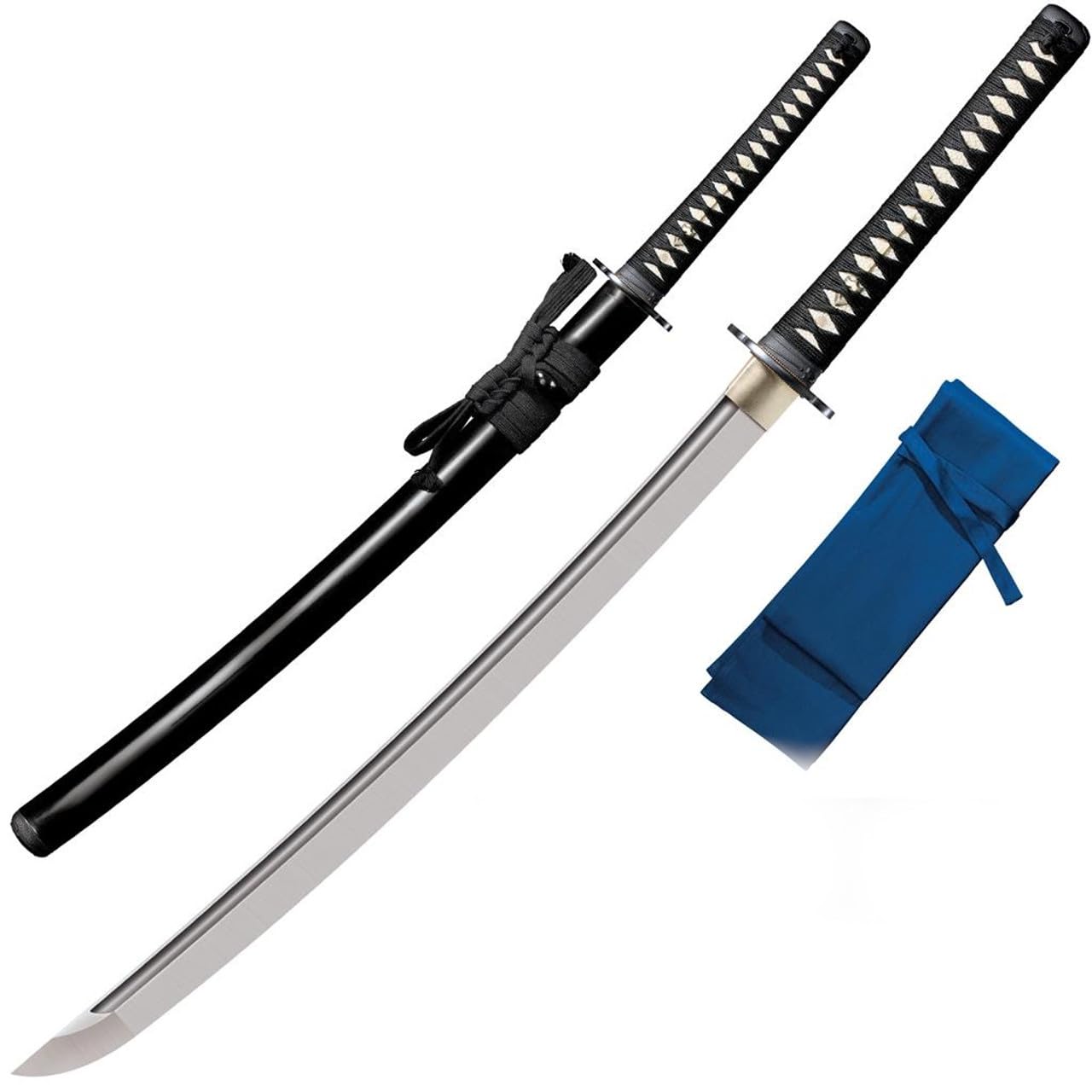 Cold Steel Warrior Series Katana Samurai Sword with Ray Skin Handle, Black Lacquered Wood Scabbard