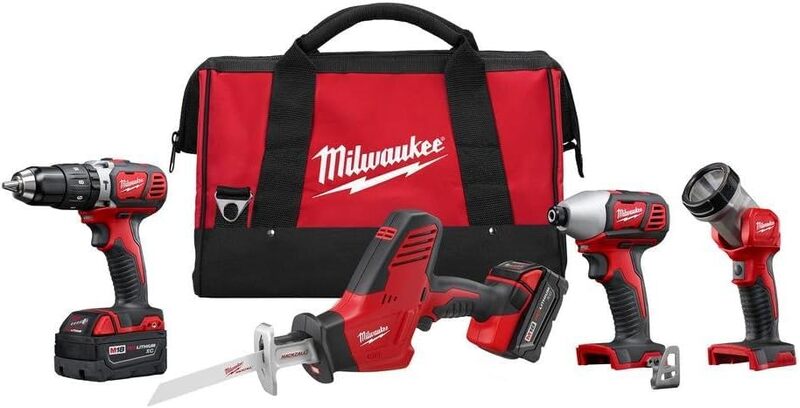 Milwaukee 2695-24 M18 Cordless Combo Compact Hammer Drill / Hackzall/ Hex Impact Driver/ M18 Led Work Light