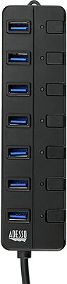 Adesso 7-Port USB 3.0 Hub with Individual Power Switch & Power Adapter