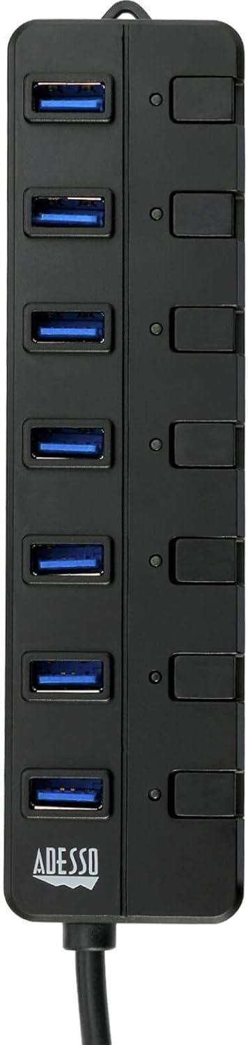Adesso 7-Port USB 3.0 Hub with Individual Power Switch & Power Adapter
