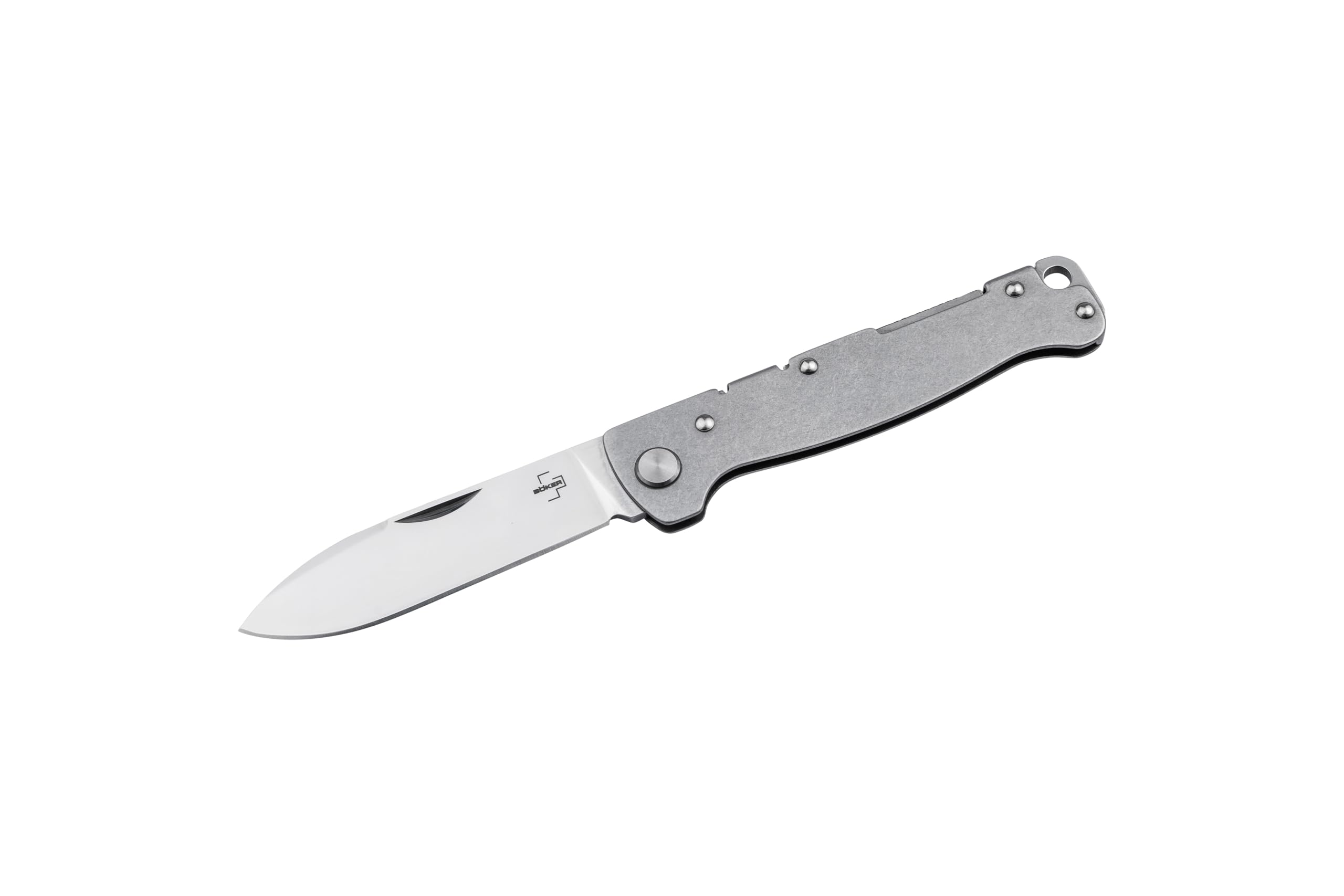 BÖKER PLUS® Atlas Backlock Clippoint - classic pocket folding knife with steel handle - D2 blade - Backlock knife in case