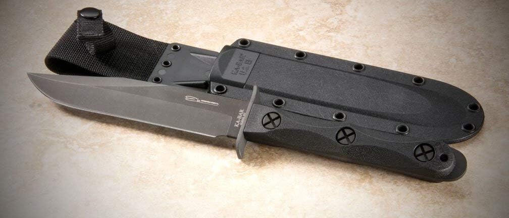 KA-BAR Ek Model 5 Bowie Fixed Blade Knife 6.875" Clip Point 1095 Cro-Van Parkerized Blade Glass Filled Nylon Handle Black