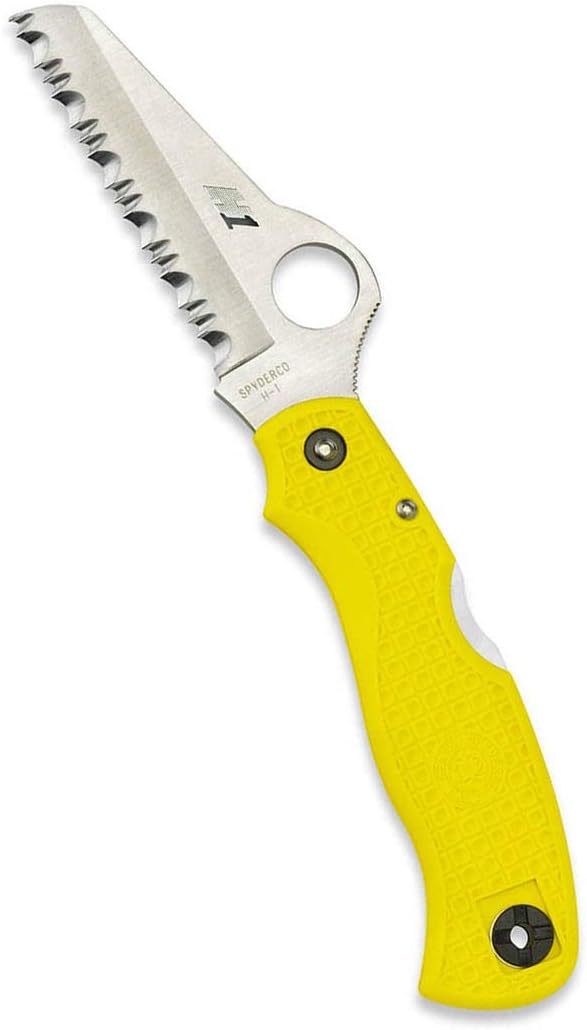 Spyderco Saver Salt Knife with 3.09" H-1 Corrosion-Resistant Stainless Steel Blade and Lightweight Yellow FRN Handle
