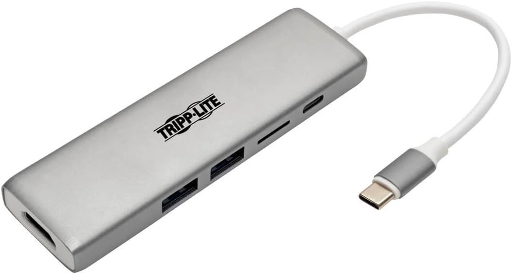 Tripp Lite USB C Docking Station w/ USB-A Hub, HDMI, Micro SD, PD Charging 4k @ 30Hz Thunderbolt 3 Silver (U442-DOCK10-S)