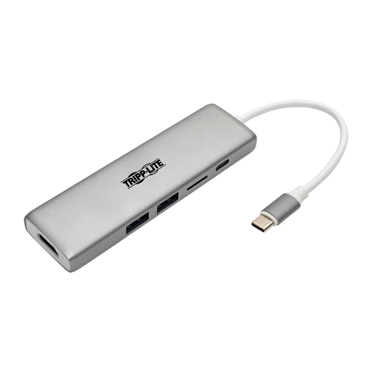 Tripp Lite USB C Docking Station w/ USB-A Hub, HDMI, Micro SD, PD Charging 4k @ 30Hz Thunderbolt 3 Silver (U442-DOCK10-S)