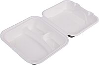 ECO PRODUCTS Compostable 8" Clamshell To Go Containers, Case of 200, 3 Compartment, Square Take Out Food Box, White Renewable Molded Fiber, Microwaveable & Freezable, Grease & Cut Resistant, ASTM