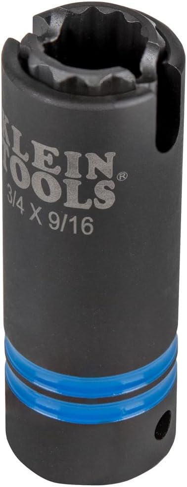 Klein Tools 66031 3-in-1 Slotted Impact Socket, 12-Point Deep Sockets, Coaxial Spring Loaded, 3/4 and 9/16-Inch Hex Sizes