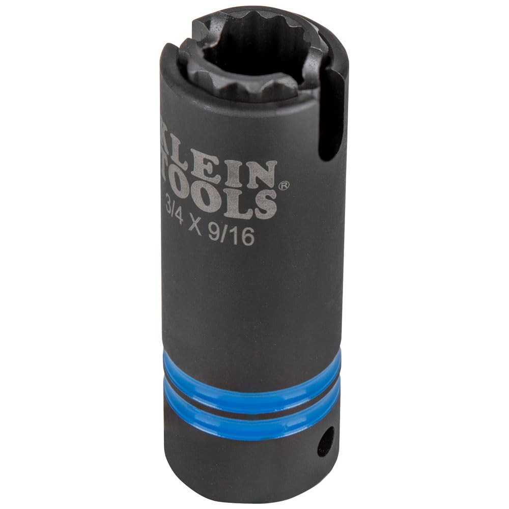 Klein Tools 66031 3-in-1 Slotted Impact Socket, 12-Point Deep Sockets, Coaxial Spring Loaded, 3/4 and 9/16-Inch Hex Sizes