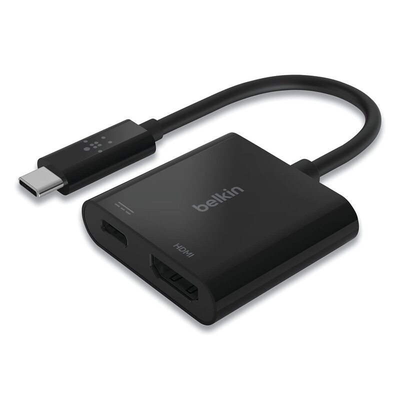 Belkin USB-C to HDMI + Charge Adapter, HDMI/USB-C(F)/USB-C(M), 2.53", Black