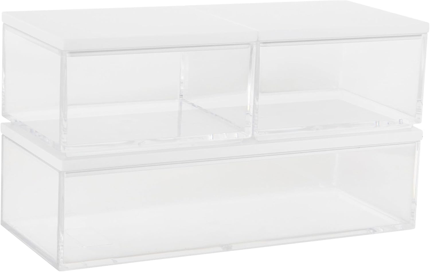 MARTHA STEWART Brody Plastic Storage Organizer Bins with Wood Lids