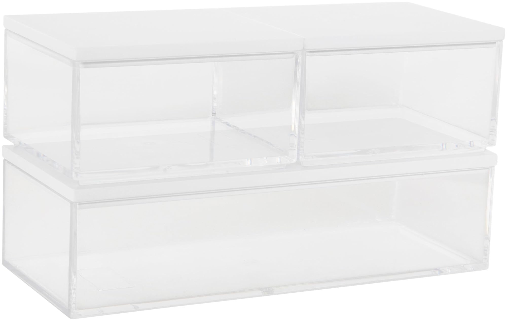 MARTHA STEWART Brody Plastic Storage Organizer Bins with Wood Lids