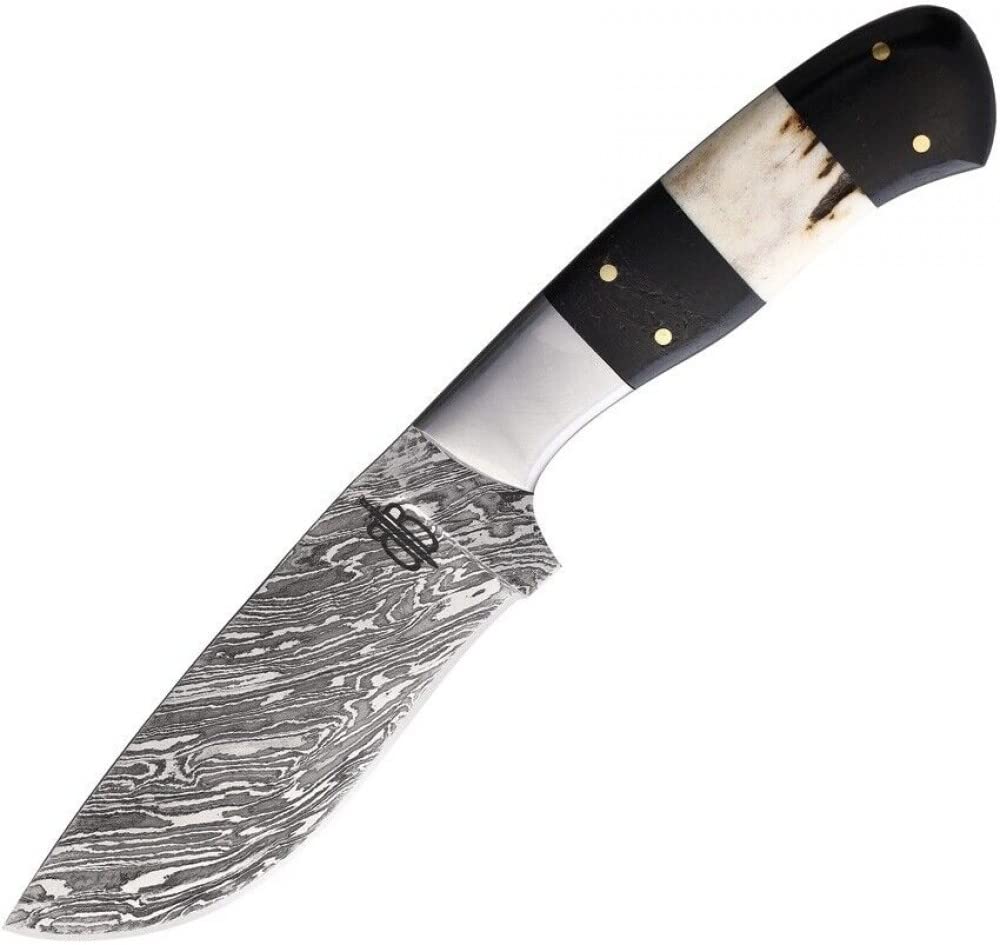BucknBear Custom Handmade Damascus Steel Cowboy Hunter Fixed Blade Knife (G10/Stag Handle)