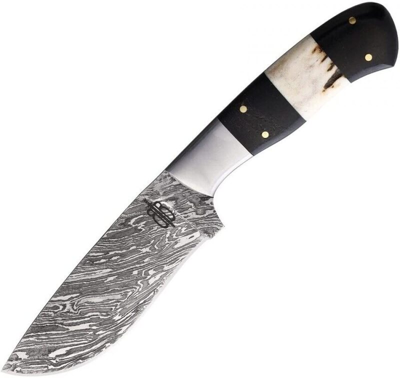 BucknBear Custom Handmade Damascus Steel Cowboy Hunter Fixed Blade Knife (G10/Stag Handle)