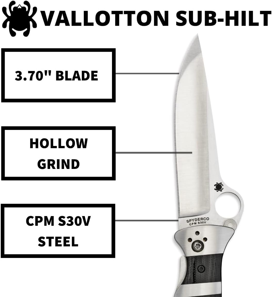 Spyderco Vallotton Sub-Hilt Specialty Knife with 3.70" CPM S30V Premium Stainless Steel Blade and Black Textured G-10 Handle