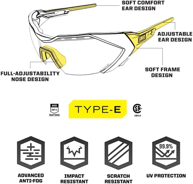 Mechanix Wear Vision Type-E Safety Glasses Half-Frame Anti-Fog