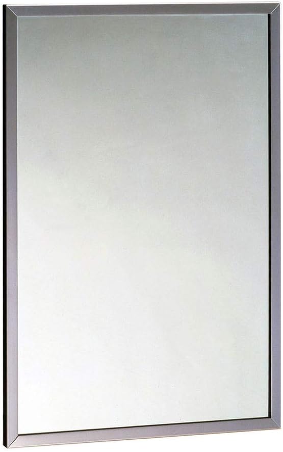 Bobrick 165 Series 430 Stainless Steel Channel Frame Glass Mirror, Bright Finish, 24" Width x 36" Height