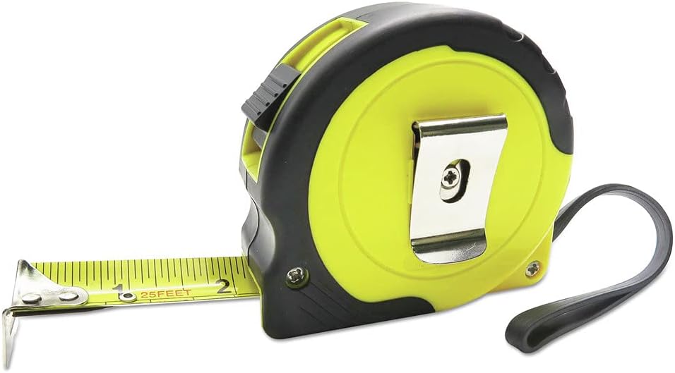 Boardwalk BWKTAPEM25 Easy Grip 25 ft. 1/16 in. Graduation Tape Measure - Black/Yellow
