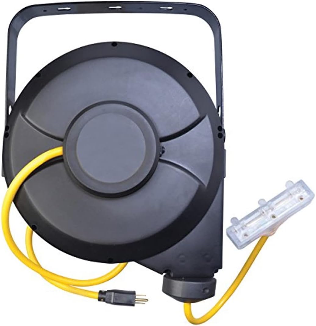 Southwire Retractable Cord Reel - 12/3 Gauge SJTW Cord with Power Light Indicator - Locking & Auto-Retract Mechanism