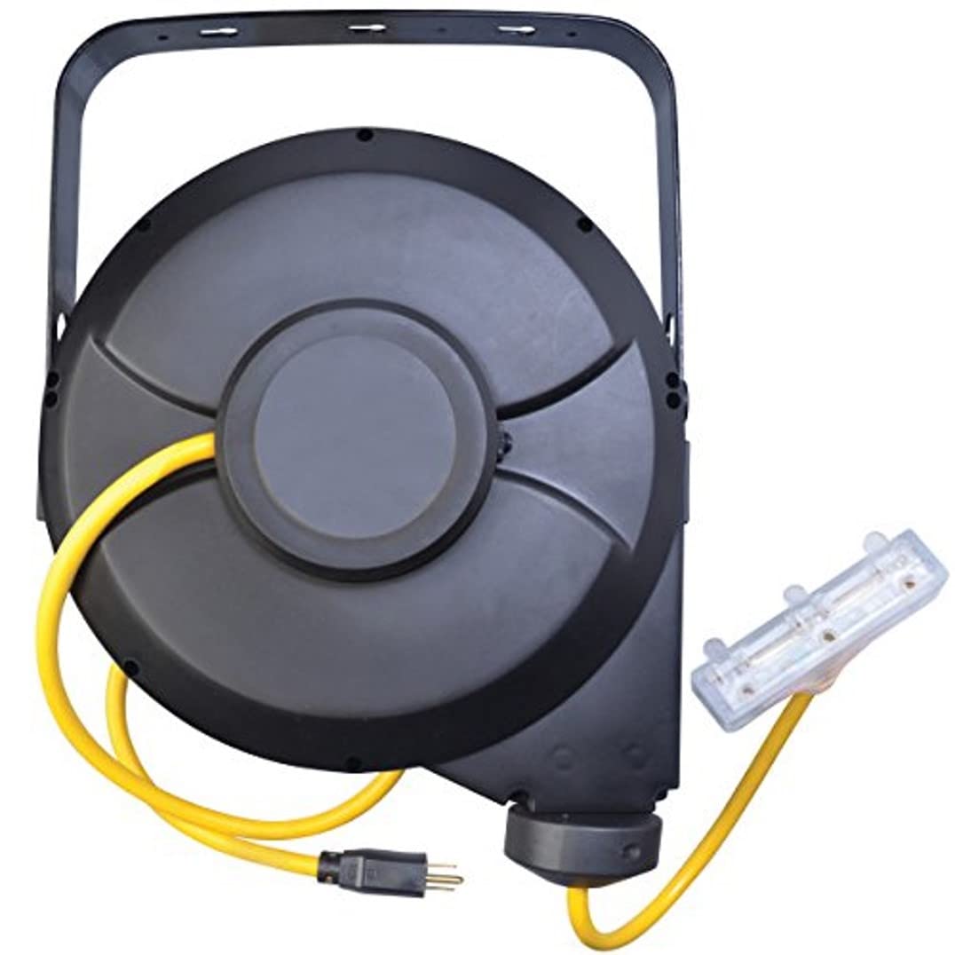 Southwire Retractable Cord Reel - 12/3 Gauge SJTW Cord with Power Light Indicator - Locking & Auto-Retract Mechanism