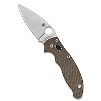 Spyderco C101MPCW2 Manix 2 Brown Canvas with Micarta Handle - CPM CRU-WEAR Steel Blade, PlainEdge, Full-Flat Grind