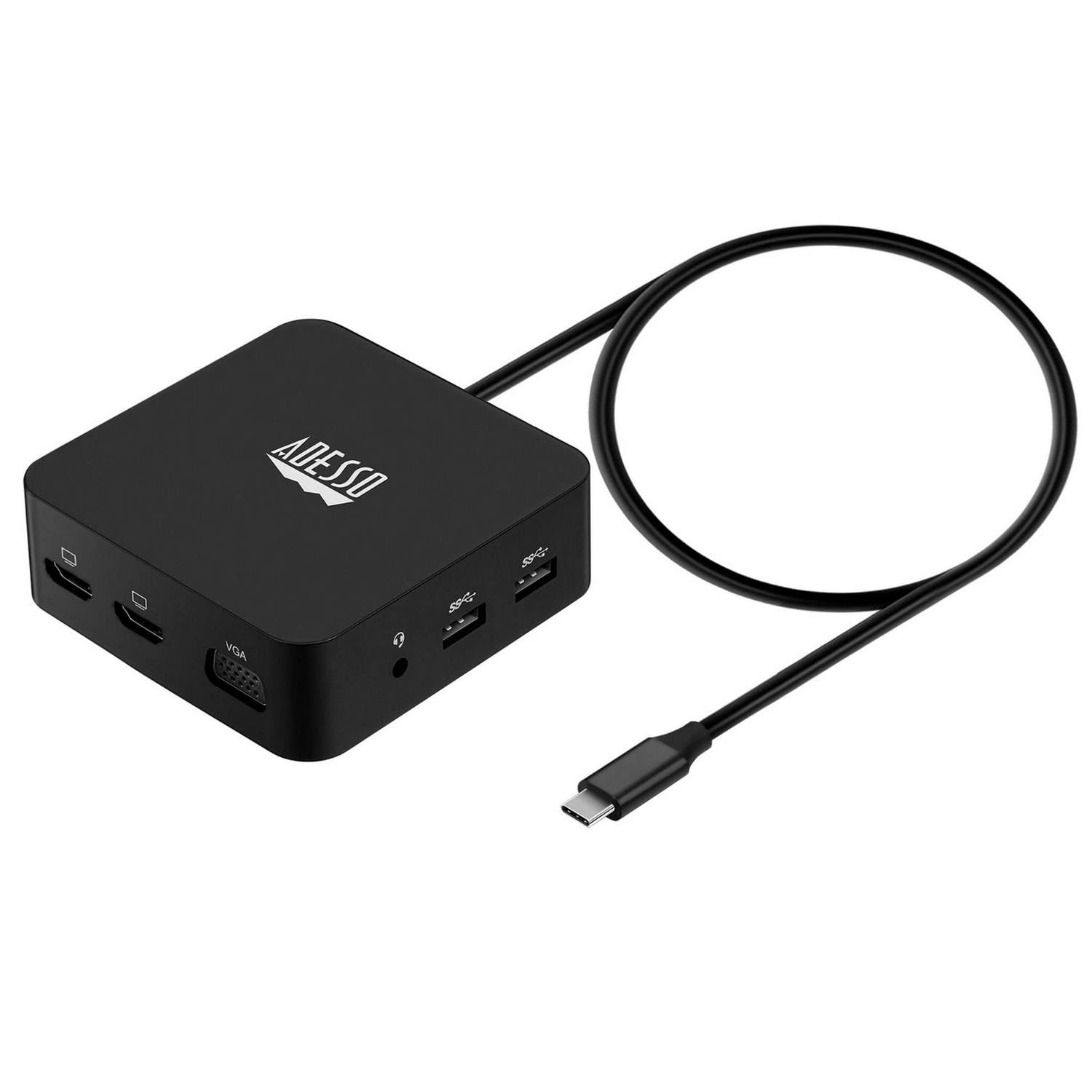 USB C Docking Station Multiport Adapter Type C Hub 2 HDMI Support 4K, VGA, RJ45 Ethernet Port, 65W PD Charging, 2*USB