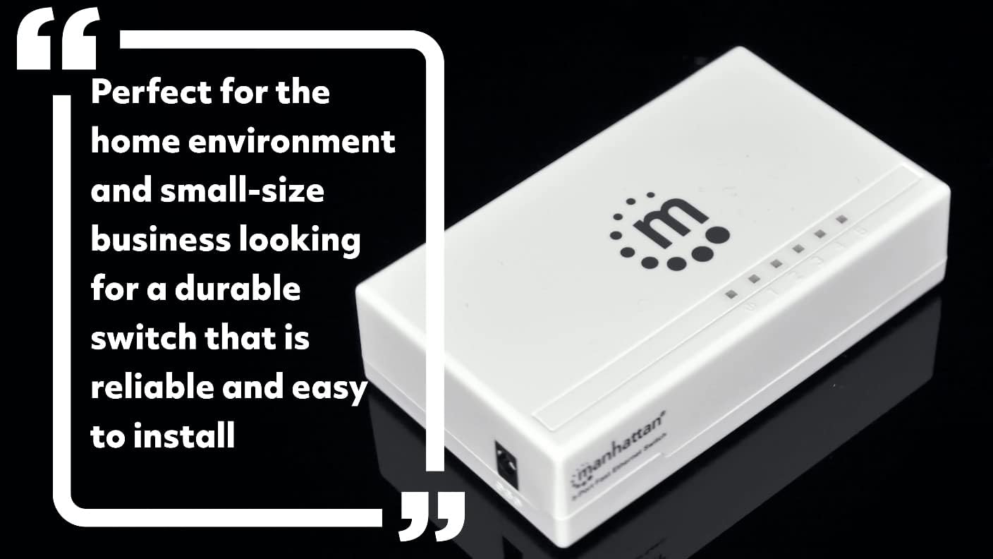 Manhattan 5 Port Fast Ethernet Switch – 10/100 Mbps - Computer Desktop Internet Networking Splitter LAN Hub Router
