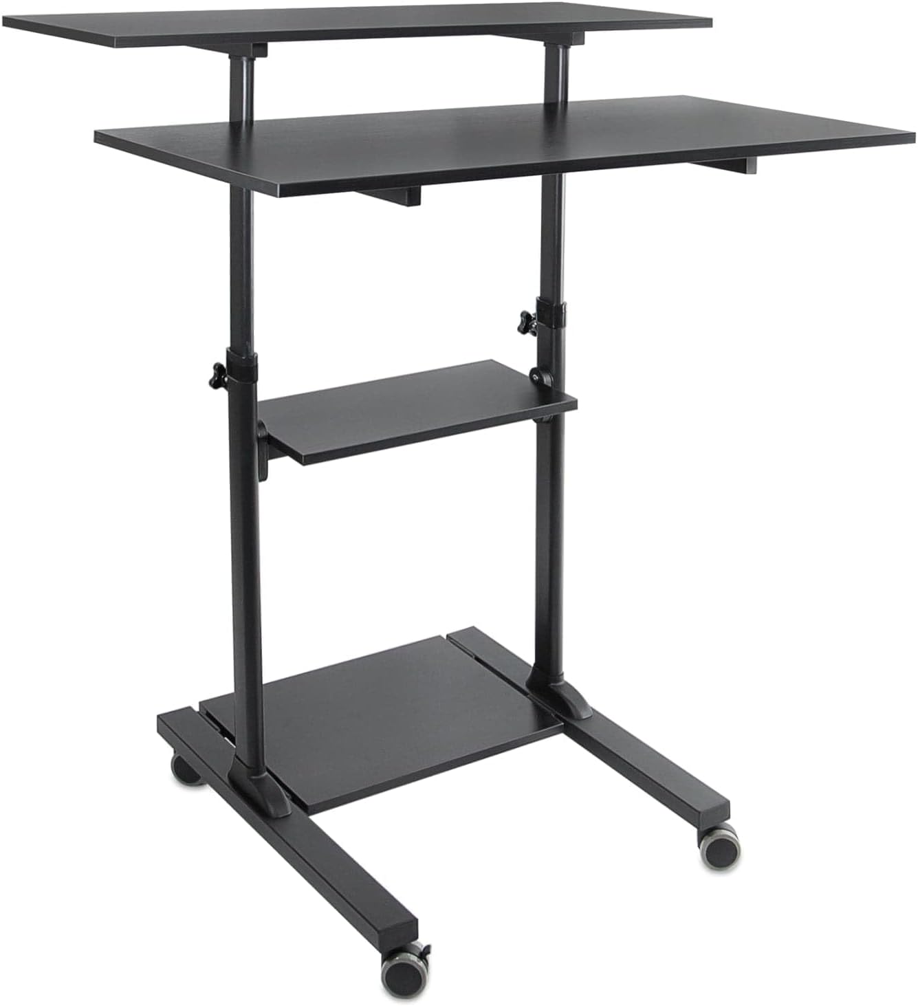 Mount-It! MI-7970 Height-Adjustable Mobile Standing Desk Workstation, 55inH x 39-1/2inW x 26inD, Black
