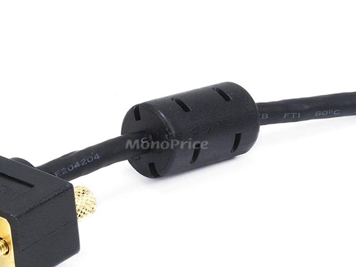 Monoprice Ultra Slim SVGA Super VGA M/F Monitor Cable with Ferrites, 30/32AWG, Gold Plated DE-15
