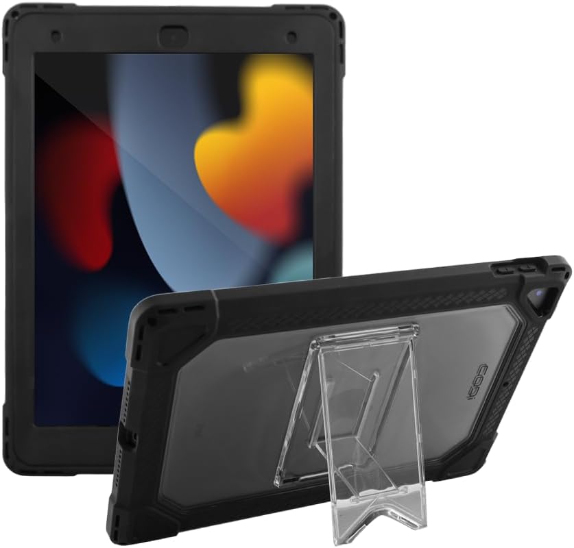 CODi Clear Rugged Case for iPad 10.2" (9th, 8th, 7th Gen) with Kickstand, Shockproof Protection, Asset Tag Window