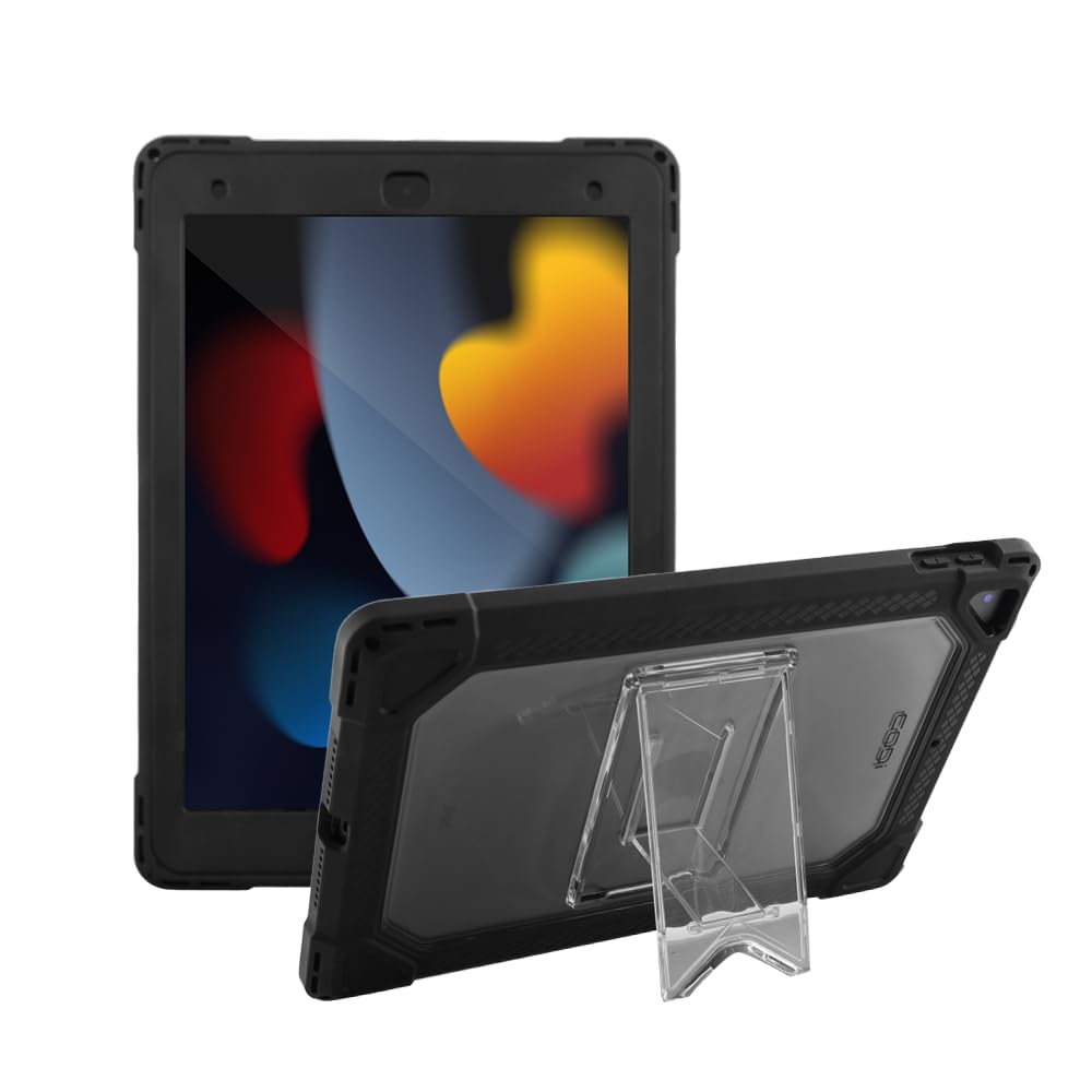 CODi Clear Rugged Case for iPad 10.2" (9th, 8th, 7th Gen) with Kickstand, Shockproof Protection, Asset Tag Window