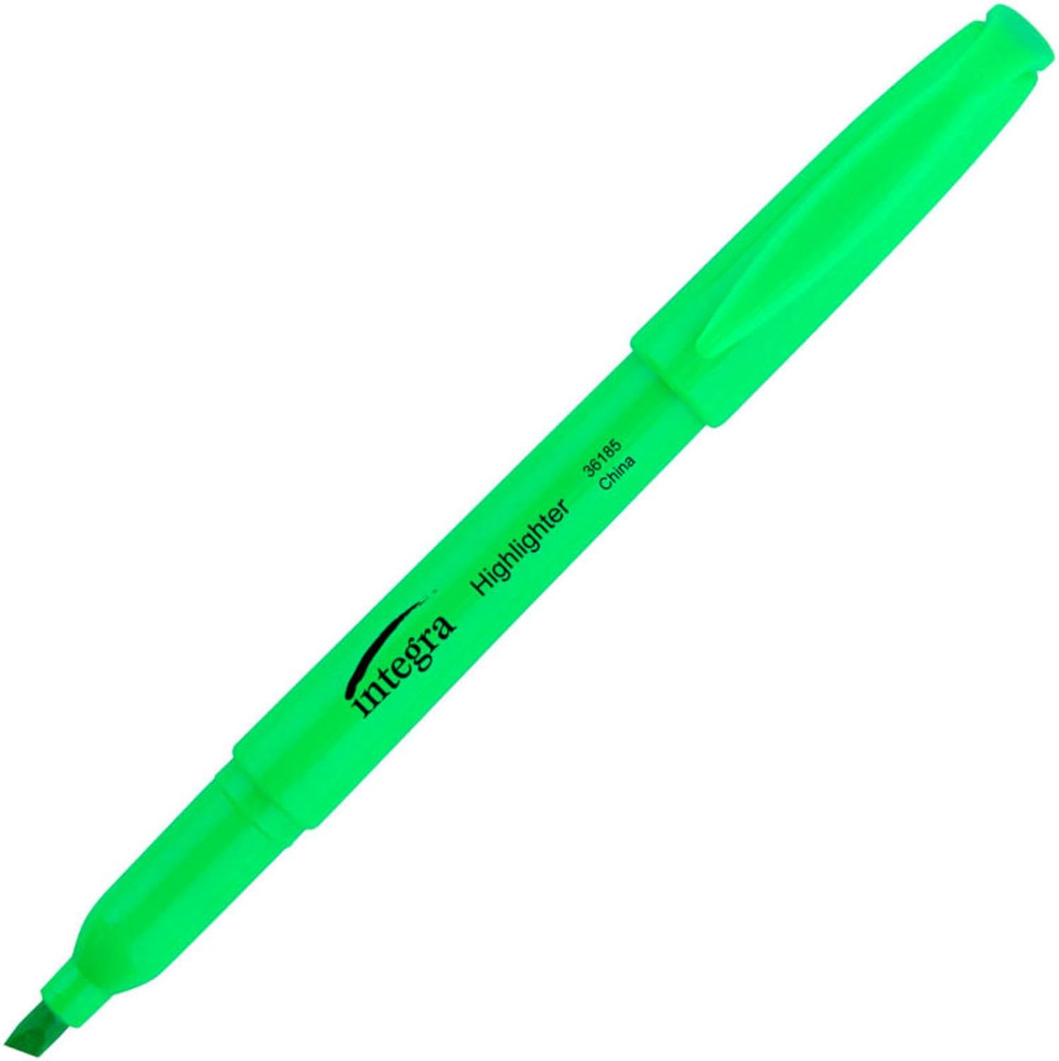 Integra Pen Style Fluorescent Highlighters - Chisel Marker Point Style - Green - 12 / Dozen