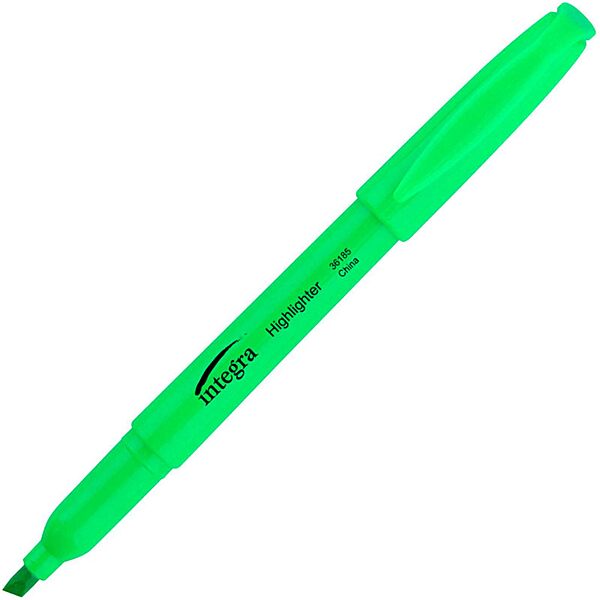 Integra Pen Style Fluorescent Highlighters - Chisel Marker Point Style - Green - 12 / Dozen