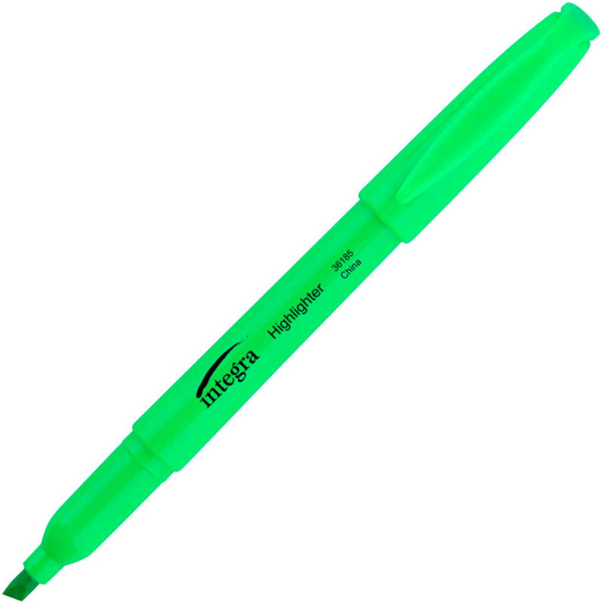 Integra Pen Style Fluorescent Highlighters - Chisel Marker Point Style - Green - 12 / Dozen
