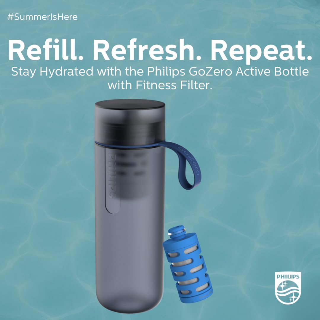 Philips Water GoZero Fitness Filters, Replacement Filter Cartridge, Activated Carbon Fiber Filter, for GoZero Active Bottle