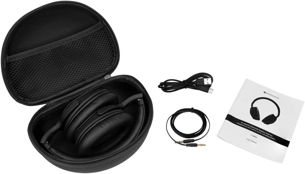 Monoprice Wireless Over Ear Headphones - Active Noise Cancelling (ANC) Bluetooth 5.0, Extended Playtime, Qualcomm aptX Audio