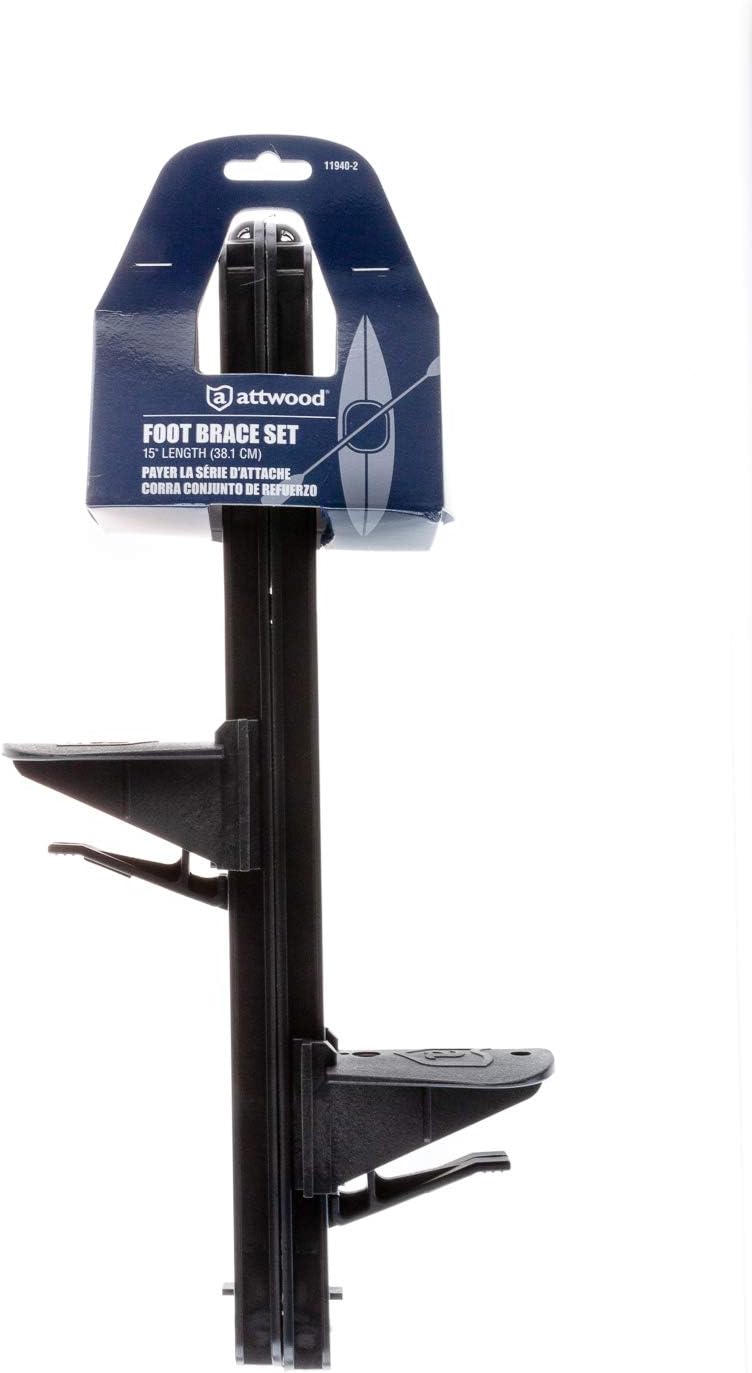 Attwood 11940-2 Universal Adjustable Kayak Foot Pegs/Foot Brace with Trigger Lock, Black Finish, Set of 2, 15 Inches