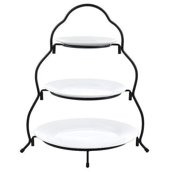 Elama 3-Tier Porcelain Serveware Set with Metal Rack