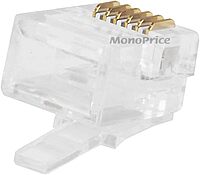 Monoprice 6P6C RJ12 Modular Plugs - For Flat Solid/Stranded Cable, 1u, 2 Prongs, 50 Pack, Clear