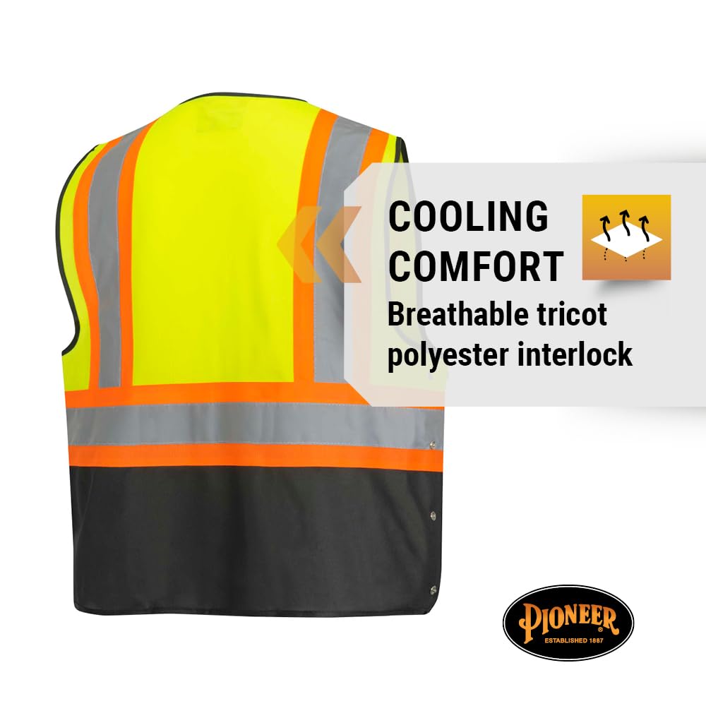 Pioneer Hi-Vis Reflective Safety Vest, Solid Neon, 8 Pockets, Zipper, Adjustable