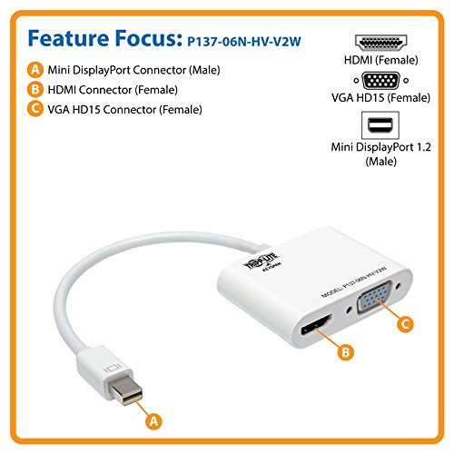 Tripp Lite Mini DisplayPort 1.2 to HDMI/VGA Adapter Converter, 6in, White (P137-06N-HV-V2W)