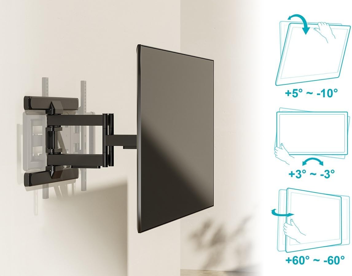 Monoprice Essential Full Motion TV Wall Mount Bracket Low Profile for 37" to 80" TVs up to 99lbs, Max VESA 600x400
