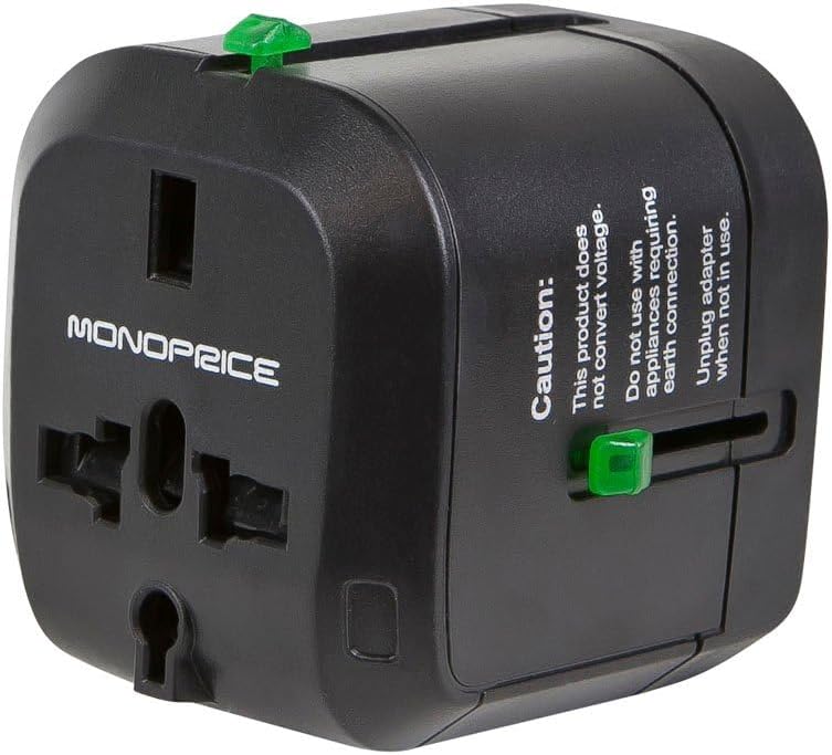 Monoprice Compact Cube Universal Travel Adapter, Supports International Power Outlets, Black