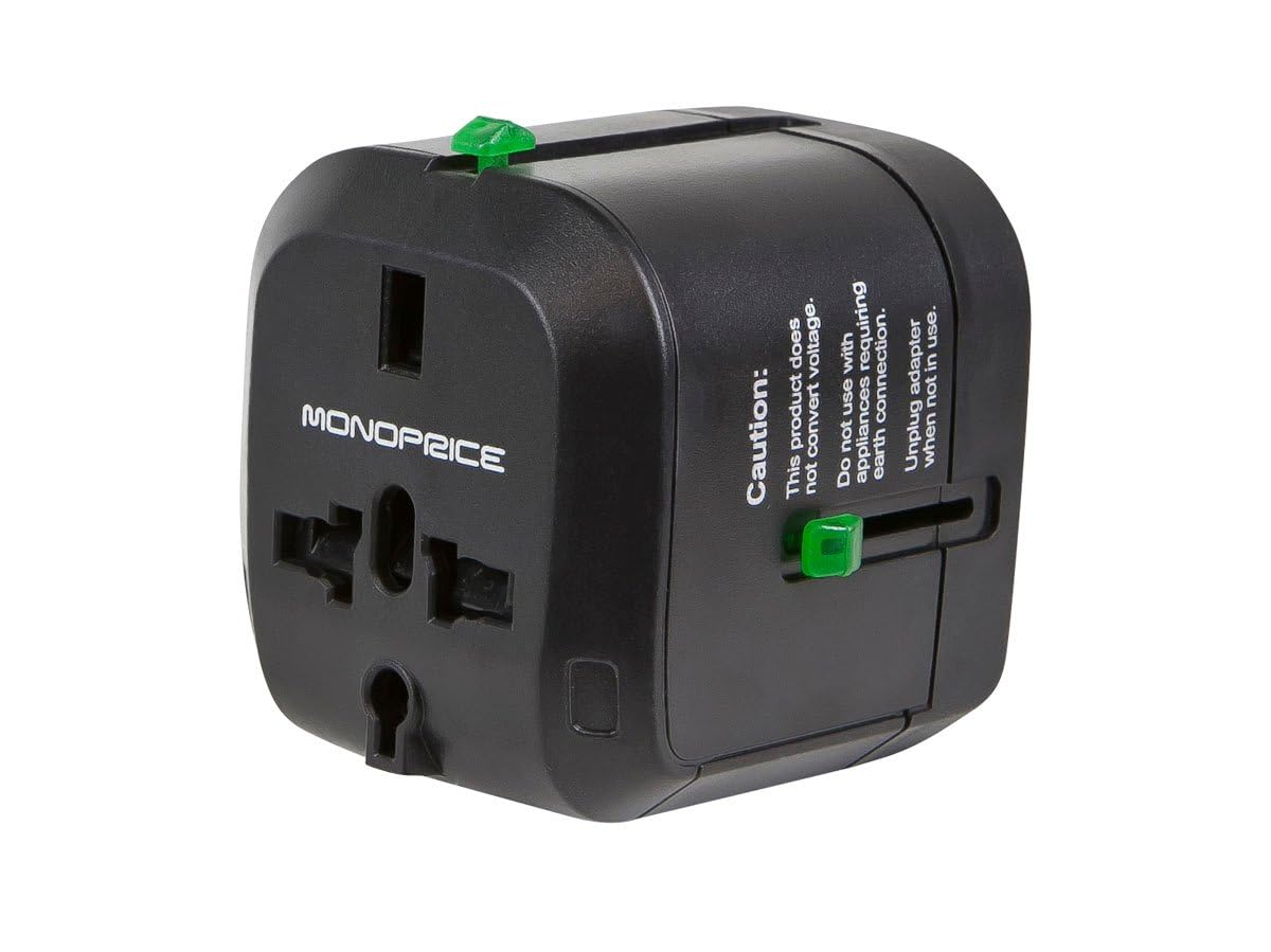 Monoprice Compact Cube Universal Travel Adapter, Supports International Power Outlets, Black