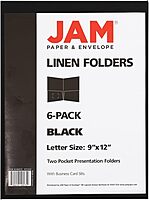 JAM PAPER Two Pocket Textured Linen Presentation Folders - Letter Size Business Folder - Black - Pack of 6